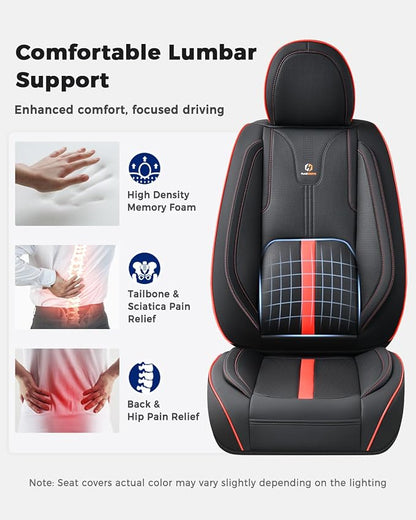 Huidasource Front Seat Covers Luxury Nappa Leather, Car Seat Cover Front Seats with Airbag, Front Storage Pocket, Lumbar Support, Cooling＆Heating, Universal Fit for Most Cars SUV Trucks, Black&Red