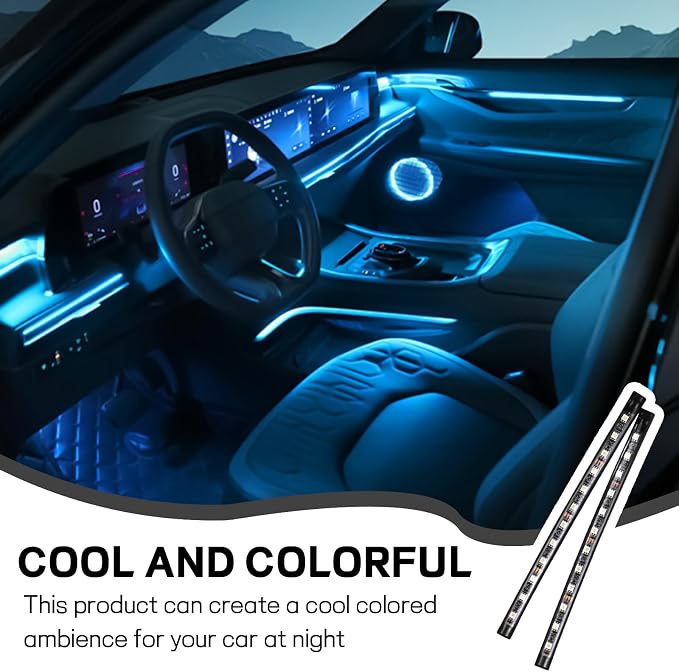 Car LED Strip Light, 12V 24 LED Interior Atmosphere Lights Under Dash Ambient Night Light, Auto Interior Decorative Lamp with Cigarette Adapter Plug (Ice Blue,Cigarette Lighter)