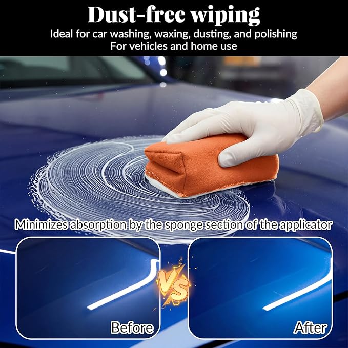 Suede Microfiber Applicator Pad, Car Detailing Suede Sponge Applicator Ceramic Coating Sponge Pad Multi-Purpose Wax Applicators Pads for Car Applying Wax Sealants Other Conditioners (6PCS)