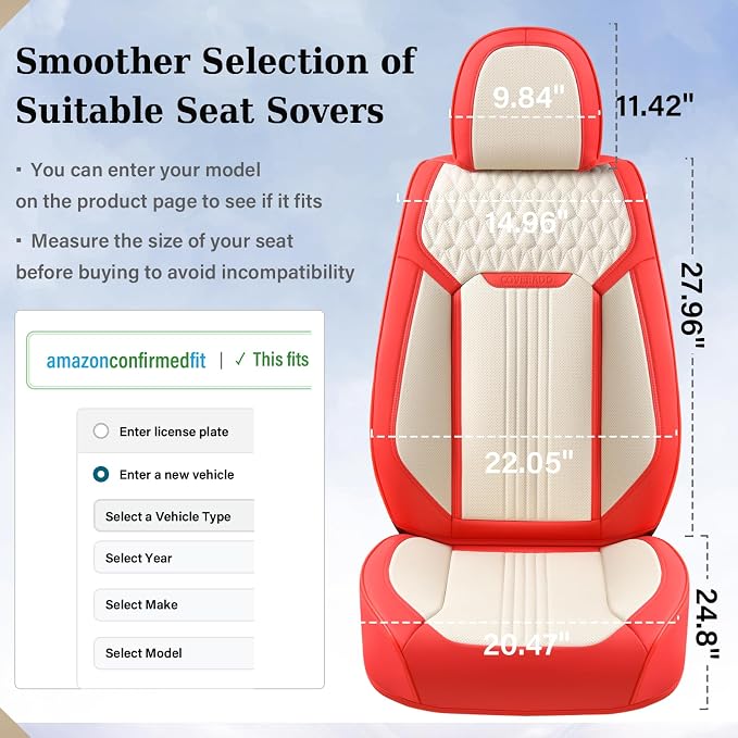Coverado Car Seat Covers Full Set, Front and Rear Seat Covers, 5 Seats Leather Seat Covers for Cars, Waterproof Car Seat Protectors, Automotive Seat Cushions, Universal Fit for Most Cars, Red&White