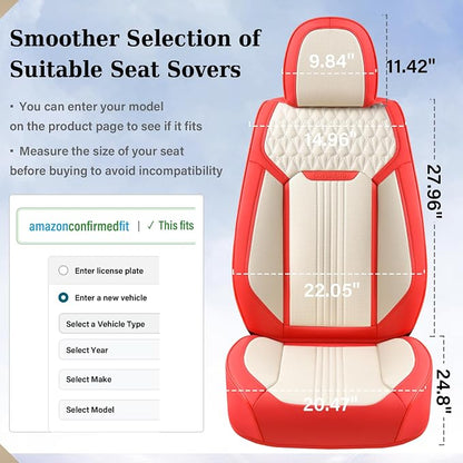 Coverado Car Seat Covers Full Set, Front and Rear Seat Covers, 5 Seats Leather Seat Covers for Cars, Waterproof Car Seat Protectors, Automotive Seat Cushions, Universal Fit for Most Cars, Red&White