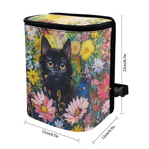 Talayituse Cat Daisy Print Car Trash Can Accessories Organizer Garbage Bag Dustbin Container with Lid Waste Basket Storage Pocket Hanging Large Size Vehicle Trash Bin