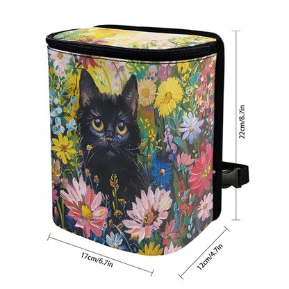 Talayituse Cat Daisy Print Car Trash Can Accessories Organizer Garbage Bag Dustbin Container with Lid Waste Basket Storage Pocket Hanging Large Size Vehicle Trash Bin