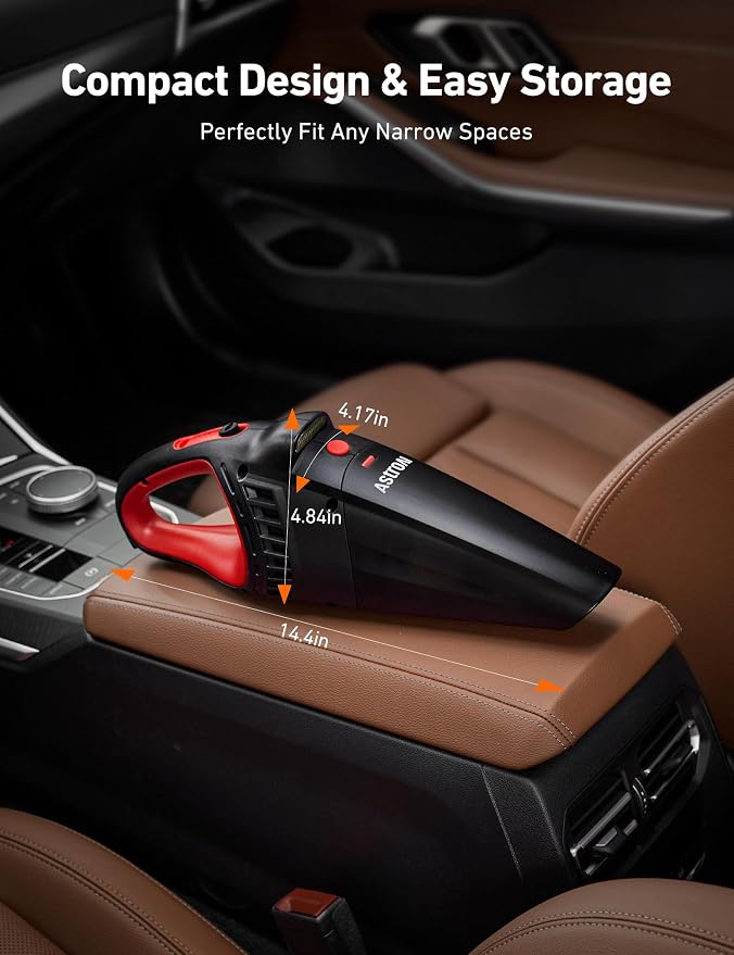 AstroAI V2 Mini High Power Portable Cordless Handheld Car Vacuum Cleaner, 6000mAh Battery & 12V DC, LED Light, Brush, Multi-Nozzles, 16.4 ft Cord Car Interior for Car, Home, Office, Pet Hair Cleaning