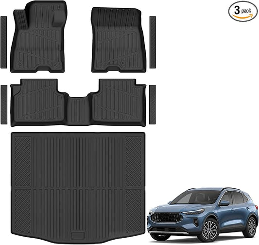 Floor Mats & Cargo Liner Custom Fit for Ford Escape Hybrid 2020-2025 2026 (NOT Fit Gas) All Weather TPE Rubber Trunk Mat Anti-Slip Full Set Automotive Floor Liners for Escape 2025 Accessories