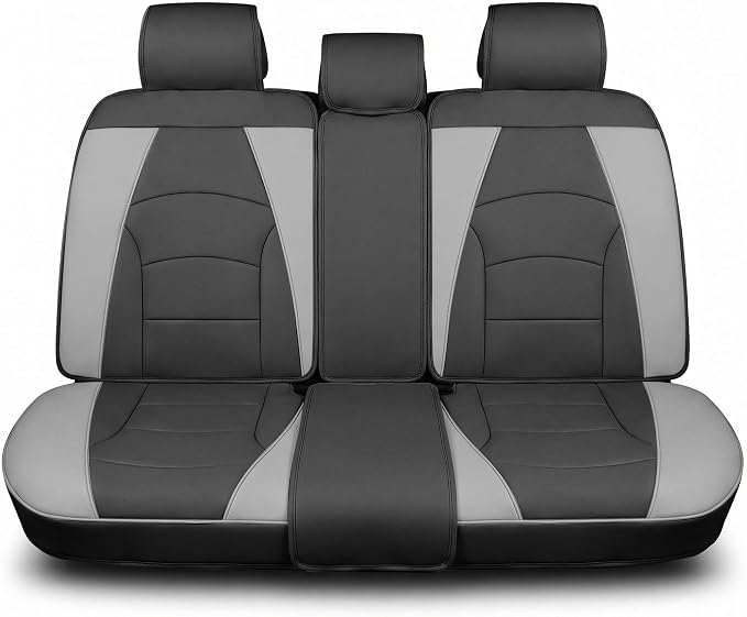 FH Group Car Seat Cover for Back Seat Gray Black Faux Leather - Universal Fit, Rear Seat Covers for Cars with Rear Split Bench, Car Seat Cushions, Car Interior Accessories for SUV, Sedan, Van