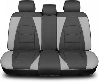 FH Group Car Seat Cover for Back Seat Gray Black Faux Leather - Universal Fit, Rear Seat Covers for Cars with Rear Split Bench, Car Seat Cushions, Car Interior Accessories for SUV, Sedan, Van