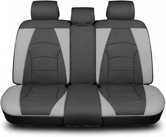 FH Group Car Seat Cover for Back Seat Gray Black Faux Leather - Universal Fit, Rear Seat Covers for Cars with Rear Split Bench, Car Seat Cushions, Car Interior Accessories for SUV, Sedan, Van