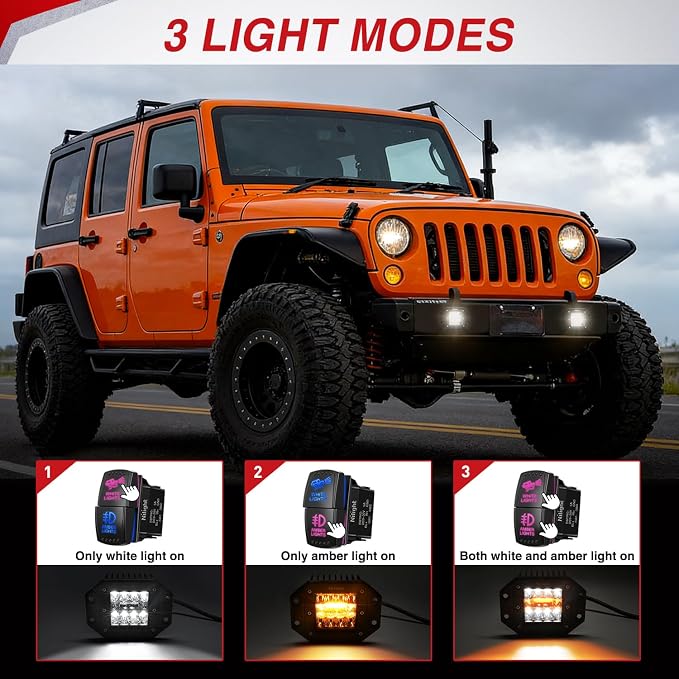 Nilight Flush Mount LED Light Pods 2PCS 42W Amber White 3 Lighting Modes Fog Lights Spot Flood Combo Beam with Dual Control 18AWG Wiring Harness for Truck Pickup Golf Cart UTV ATV SUV Boat 4x4 Car