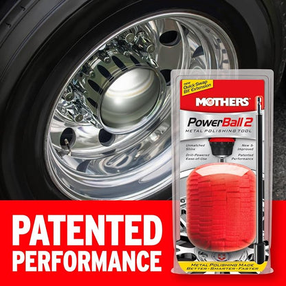 Mothers PowerBall 2, Polishing Tool with 10” Quick Swap Bit – Drill-Powered, Polishes Deep-Dish Wheels & Tight Areas with Ease, Delivers Fast & Unmatched Shine (05143)