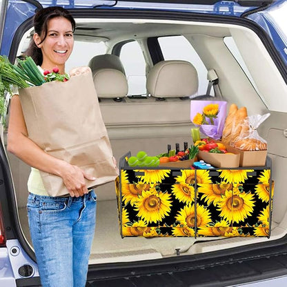 Homeve Car Trunk Organizer for SUV, 18.5Gal Large Capacity No-Sag Heavy Duty, Foldable Waterproof Anti-Slip Storage with 12 Pockets, Fit Sedan, Truck, Universal Car Accessories, Sunflower, Large