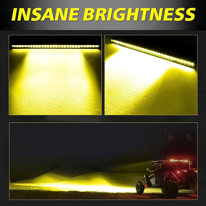 40 Inch Amber LED Light Bar Kit, AKD Part 210W OSRAM LED Slim Single Row Light Bar w/Wiring Harness Black Cover Driving Light Roof Lights for Truck UTV SUV Toyota Can-Am Honda Bronco Subaru