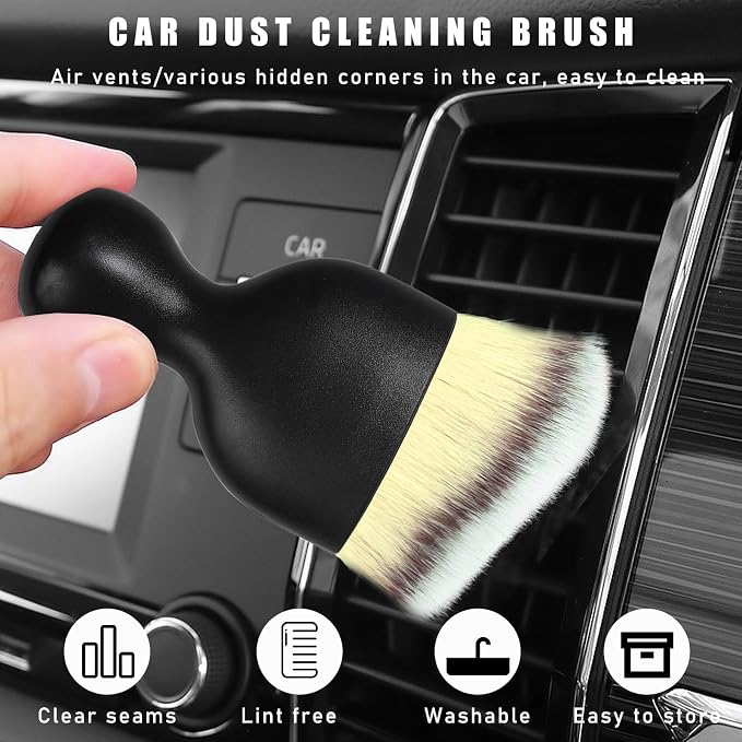 Dickno Car Interior Dust Brush, Soft Scratch Free Auto Detailing Brushes, Universal Vehicle Interior Cleaning Tool for Automotive Dashboard, Air Vents, Leather(Beige)
