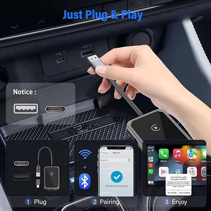 Wireless CarPlay Adapter for iPhone, Plug & Play Bluetooth & 5.8GHz Converter, Upgrades Wired to Wireless CarPlay, Auto-Reconnect, Compatible with iPhone iOS 10+ & Cars with Factory CarPlay 2016+