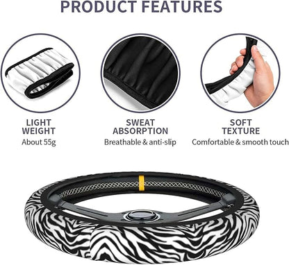 Zebra Steering Wheel Covers Non Slip Neoprene Stripe Pattern Steering Wheel Protector Cover Universal 15 inch for Women Men Car Trucks