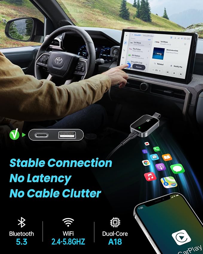 High Tech Wireless CarPlay Adapter for Apple-Super Mini Edition | Easy to Upgrade Wired Car Play to Wireless | Latency-Free in-Dash Navigation GPS Dongle for iPhone iOS 10+(Silver Gray)