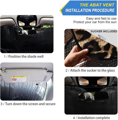 Leopard Print Car Windshield Sun Shade Foldable UV Ray Sun Visor Protector Sunshade to Keep Your Vehicle Cool (51" x 27")