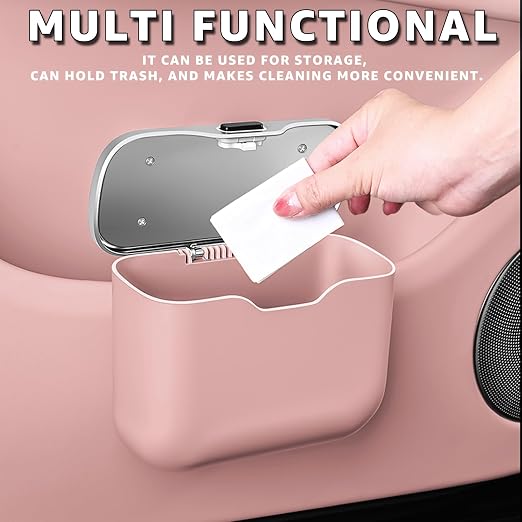 HOLDCY Car Trash Can, Waterproof Multi‑Functional Auto Trash Bin for Door/Console/Seat Back, Universal Vehicle Garbage Can for Car/Truck/SUV Drivers (Pink)