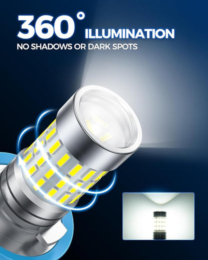 Marsauto H11 H8 Led Fog Light Bulbs or DRL, 10,000 Lumens 6000K White, 48 Chips Fog Lights, H11 Led Bulb 1:1 Mini Size H11/H8/H16 Led Fog Lights, 360° Illumination, (Clear Lens Side Marker)