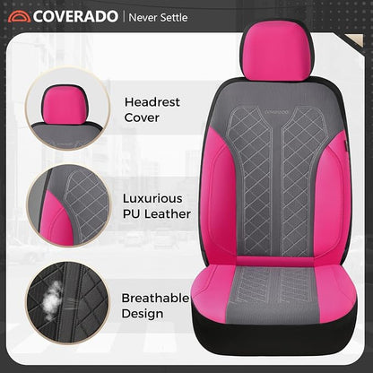Coverado Car Seat Covers Full Set, Leather Seat Covers, Rose Automotive Protectors 5-Seat, Luxury Universal Fit Seat Covers for SUV, Truck, Sedan and Most Vehicles All-Weather