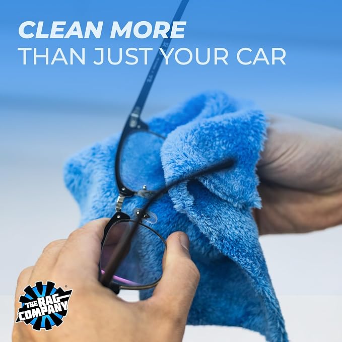 The Rag Company - The Eaglet 500 - Professional Korean 70/30 Blend; Super Plush Microfiber Detailing Towels; Perfect for Wheels, Mirrors, and More; 500GSM; 8inx8in, Blue (10-Pack)