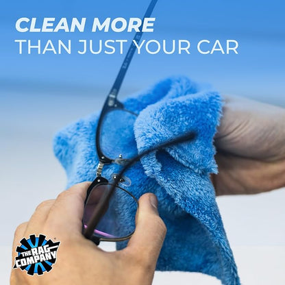 The Rag Company - The Eaglet 500 - Professional Korean 70/30 Blend; Super Plush Microfiber Detailing Towels; Perfect for Wheels, Mirrors, and More; 500GSM; 8inx8in, Blue (10-Pack)