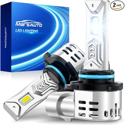 Marsauto Latest 9005/HB3 LED Bulbs, 60,000LM 12X Ultra Brightness, 1:1 Mini Size, 6500K Cool White Fog Light with Cooling Fan, Plug and Play, Pack of 2