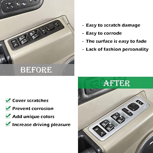Inner Window Switch Panel Cover for Hummer H2 2003-2007,Window Lift Switch Cover Interior Button Trim Kit,1 Set of 4,Interior Accessories (Silver)