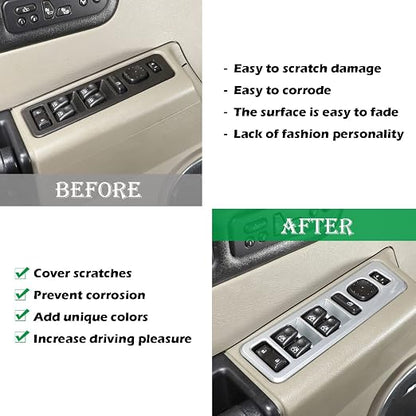 Inner Window Switch Panel Cover for Hummer H2 2003-2007,Window Lift Switch Cover Interior Button Trim Kit,1 Set of 4,Interior Accessories (Silver)