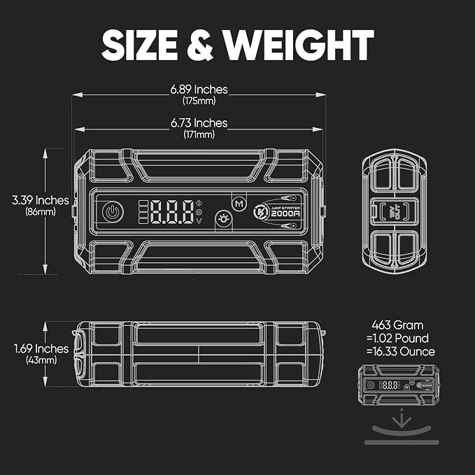 LOKITHOR J400 Portable Jump Starter, 12V 2000A Lithium Battery Booster with ConnectMax Tech, Car Jumper Box for Up to 8.0L Gas & 6.0L Diesel Engines, Smart Digital Display