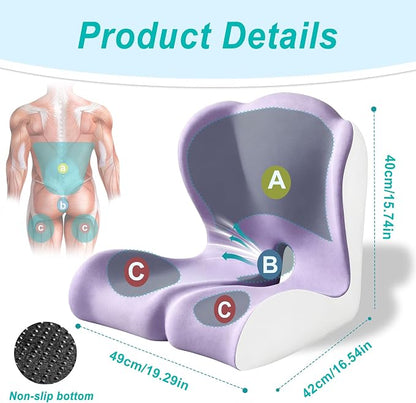 Seat Cushion for Office Chair and Car – L-Shaped Ergonomic Seat Cushions for Stability & Anti-Slip, Orthopedic Cushion for Sciatica, Back & Tailbone Pain Relief,Purple & Light Gray
