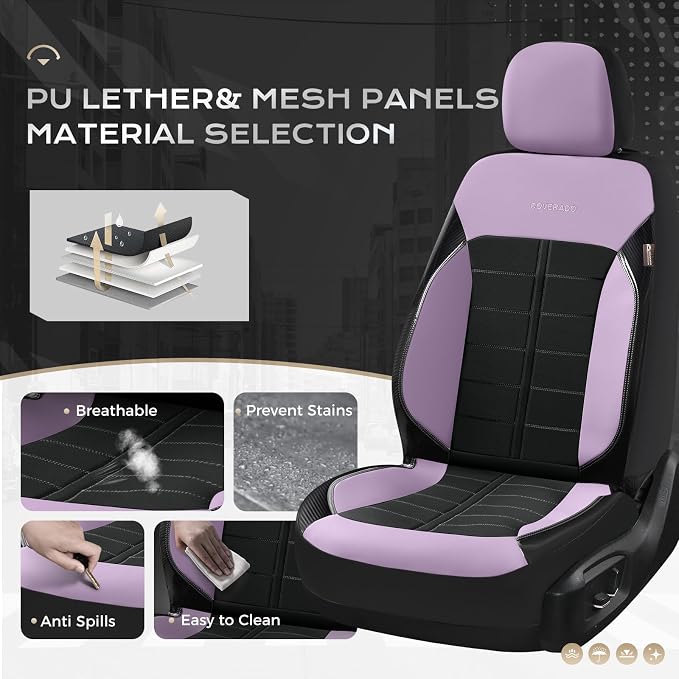 Coverado Front Seat Covers, Leather Car Seat Covers Luxury Automotive Seat Covers Waterproof Car Seat Protectors Universal Fit for Most Cars SUV Trucks Vehicles, Purple&Black