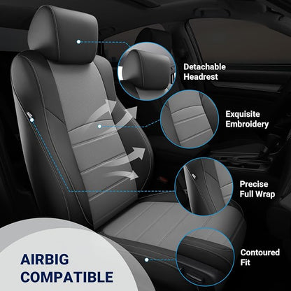 Custom for Honda Accord Seat Covers 2018 2019 2020 2021 2022 EX-L, Touring, Sport, EX, Hybrid, Faux Leather Car Seats Cover Full Set (Rear Row W/40/60 Split Backrest) - Black Grey