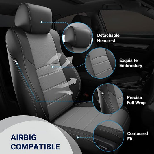 Custom for Honda Accord Seat Covers 2018 2019 2020 2021 2022 LX, Faux Leather Car Seats Cover Full Set (Rear Solid Folding backrest) - Black Grey