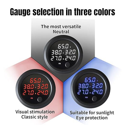 New Upgrade 12V/24V Five Pressure Air Pressure Gauge 2Inch(52mm) 0-232PSI with 5Pcs 1/8NPT Sensors and 16.5ft (5M) Sensor Cable LED Blue