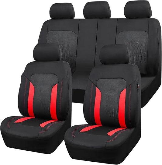 CAR PASS 3D Air Mesh Car Seat Covers Full Set, Breathable Sporty Rear Bench with Zipper for Armrest Box Universal Fit 95% Automotive SUV,Truck,Sedan Interior Cute Women Airbag Compatible, Black Red