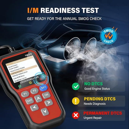 BluSon YM319 OBD2 Scanner Diagnostic Tool with Battery Tester, Check Engine Fault Code Reader with Live Data, Cloud Printing, DTC Lookup, Freeze Frame, Scan Tool for All OBDII Cars Since 1996, Red