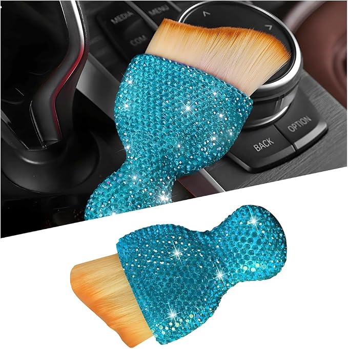 Bling Car Detailing Brush, Crystal Rhinestone Non-Scratch Vehicle Cleaning Dust Brush for Air Vent & Dashboard, Soft Bristles Automotive Interior Cleaning Tool, Universal Fit (Sky Blue)