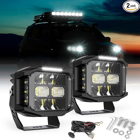 CO LIGHT 5 Inch 130W LED Cube Pods Offroad Driving Light with Side Shooter 11533LM Super Bright Square Offroad Lights with 270°Combo Beam Ditch Light White DRL for Offroad ATV Wrangler Truck Pickup
