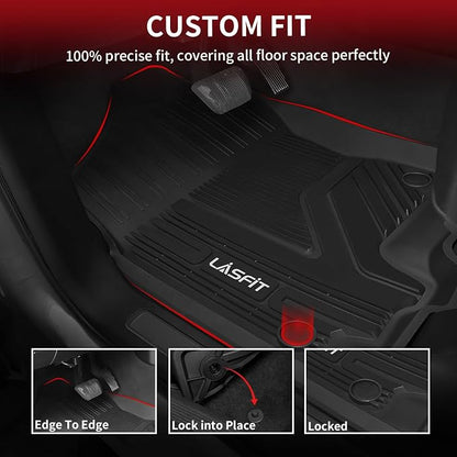 LASFIT Floor Mats for Ram 1500 Crew Cab 2019-2024 Without Rear Under-Seat Factory Storage 4 Full Size Doors Bucket Seat (NOT for Classic Model), All Weather TPE Custom Fit 1st & 2nd Row, Black