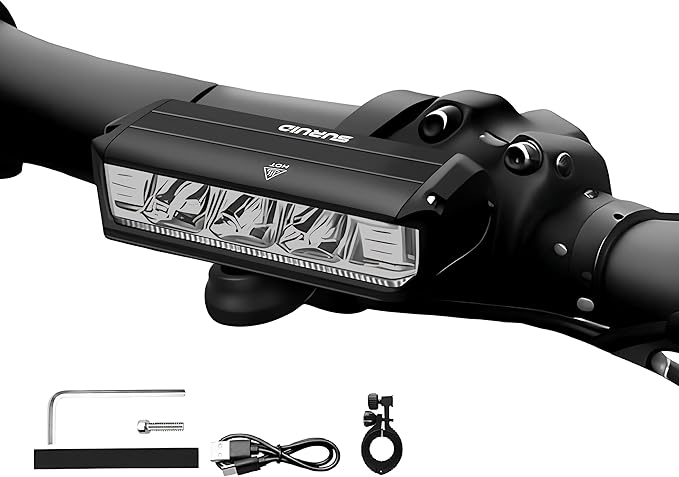 Suruid Super Bright LED Bike Light, USB Rechargeable Bicycle Headlight, Waterproof Bike Headlight, Waterproof Bike Headlight,Daytime Running Light,MTB Off-Road Cycling Commuting