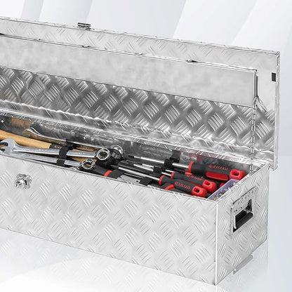 50 Inch Aluminum Truck Bed Tool Box, Pick Up RV Trailer Toolbox, Storage Lockable Organizer with Side Handle and Lock Keys, Silver