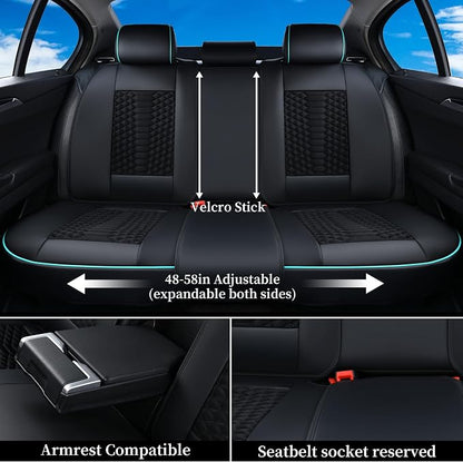 Coverado Car Seat Covers Full Set, 5 Seats Universal Seat Covers for Cars, Breathable Fabric Faux Leather Auto Seat Cushions, Front and Rear Seat Protectors Fit for Most Sedans SUV Truck, Black&Blue
