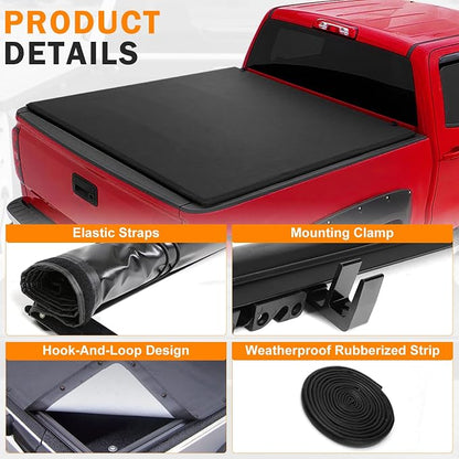 Vinyl Soft Roll Up Truck Bed Tonneau Cover Compatible with 99-07 Chevy Silverado/GMC Sierra 6.5Ft Fleetside Bed