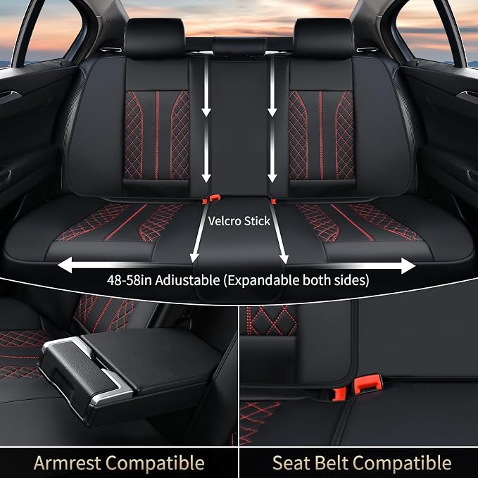 FLORICH Leather Seat Covers Car Seat Cover Front and Rear Seat Cover 5 Seats Automotive Seat Covers Waterproof Seat Covers for Cars Universal Fit for Most Cars SUV Trucks, Black&Red Line
