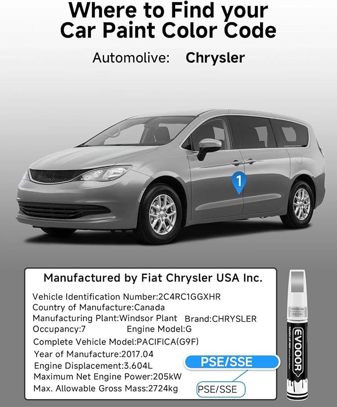 Silver Mist(PSE/SSE) Touch Up Paint Compatible with Chrysler Exact Match 2 in 1 Touch up Paint for Chips and Nicks Repair with 2pcs Disposable Micro Applicators