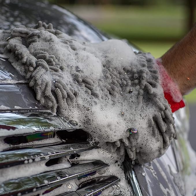 2 Pack Chenille Microfiber Car Wash Mitt Scratch-Free Lint-Free Double Sided Ultra-Soft Absorbent, Swirl-Free Finish for Car Washing & Detailing, Compatible with Cars Trucks SUVs Motorcycles