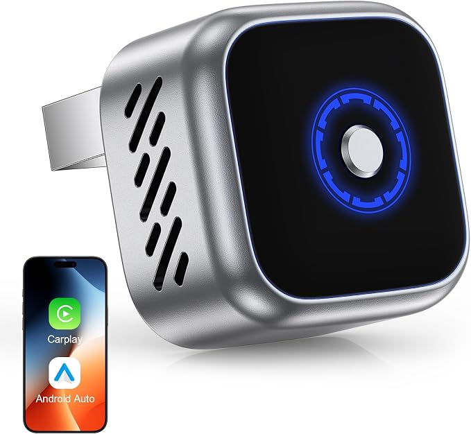 Blue 2026 Upgraded Wireless CarPlay & Android Auto Adapter, Compact Mini Build for Clutter-Free Cabin, Supports iOS 12+ & Android 11+ on 2016+ Models