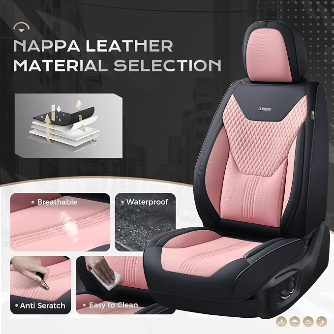 Coverado Car Seat Covers with Lumbar Support, Front Covers for Cars, Universal Automotive Seat Cover, Waterproof, Leather Car Seat Cushion, Interior Seat Protectors for Most Cars