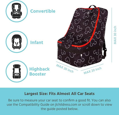 J.L. Childress Disney Baby Padded Backpack Car Seat Bag - Travel Bag for Airplane, Fits Most Baby & Infant Car Seats, Boosters, & Carriers, For Gate or Baggage Check - Ultimate, Mickey Mouse, Black